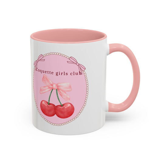 Coquettish Cherry Accent Coffee Mug Pink