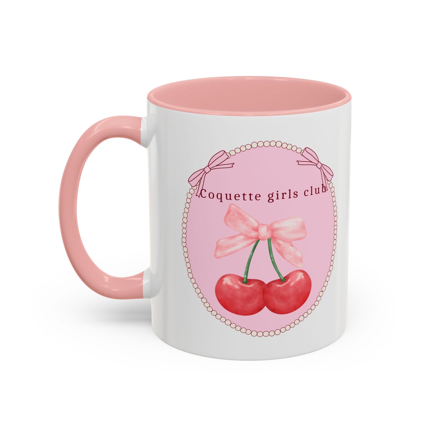 Coquettish Cherry Accent Coffee Mug Pink