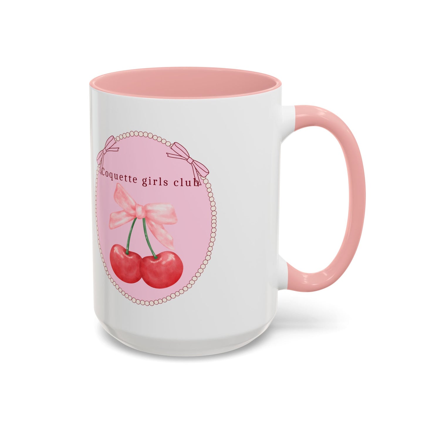 Coquettish Cherry Accent Coffee Mug Pink