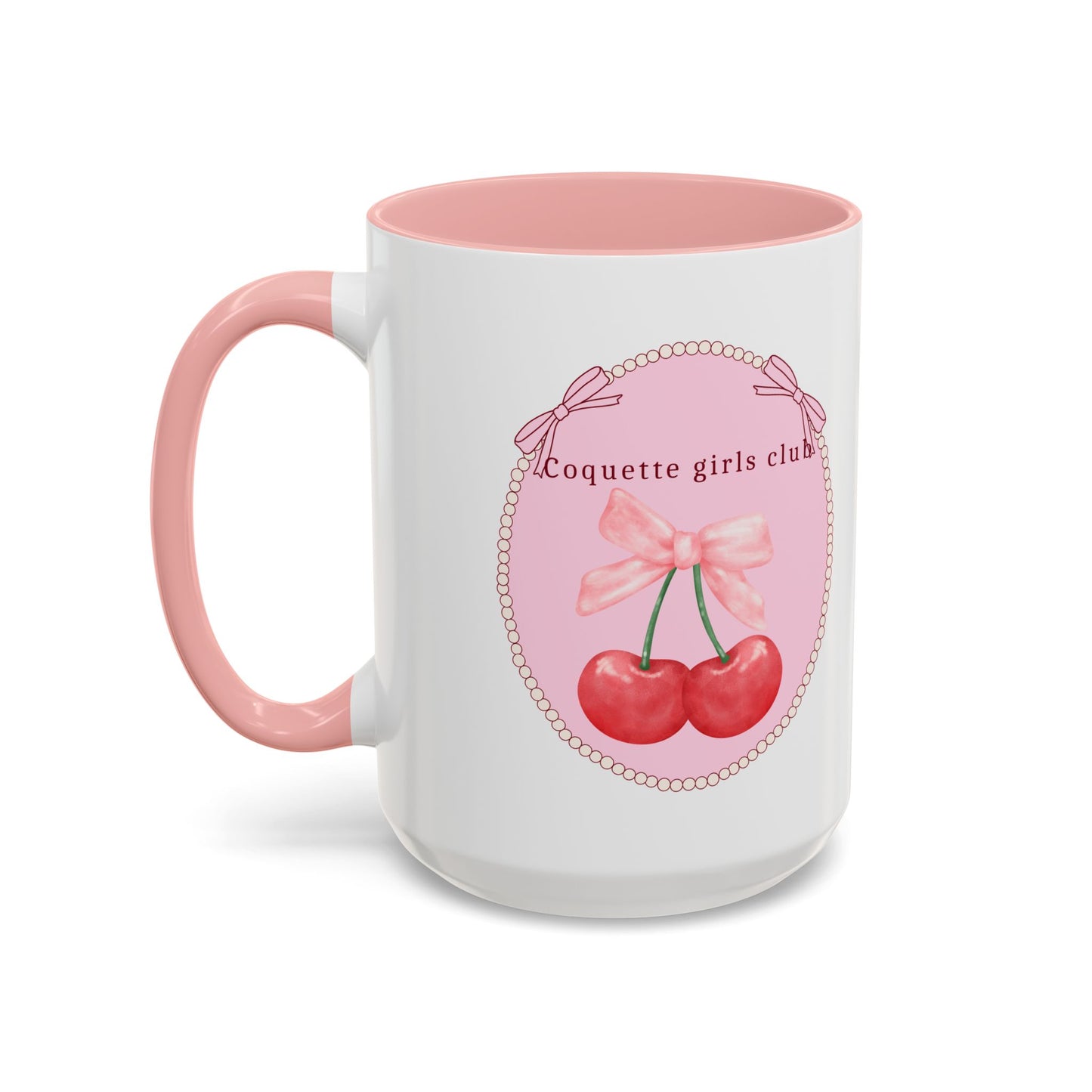 Coquettish Cherry Accent Coffee Mug Pink