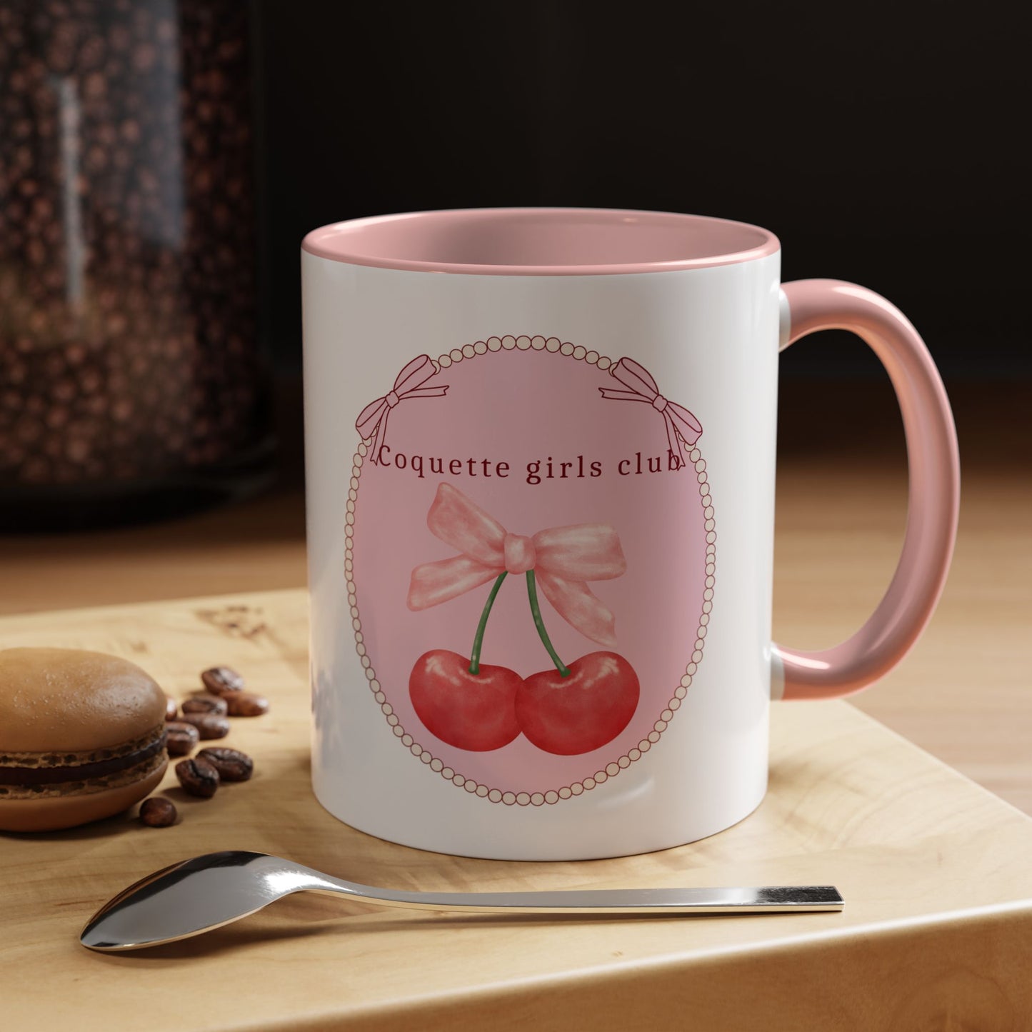 Coquettish Cherry Accent Coffee Mug Pink